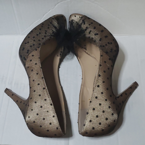Heart In D Peep Toe Black Tan Pokadot Heels - Picture 12 of 16